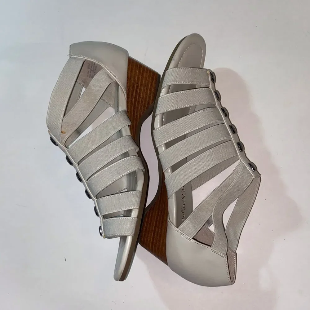 Bella Vita Elegant Light Gray Elastic Strappy Wedge Sandals Size 9.5